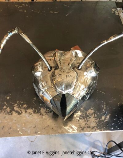 Ant Head (in progress) for Pacifica in Williams, Oregon - public art sculpture by Janet E Higgins